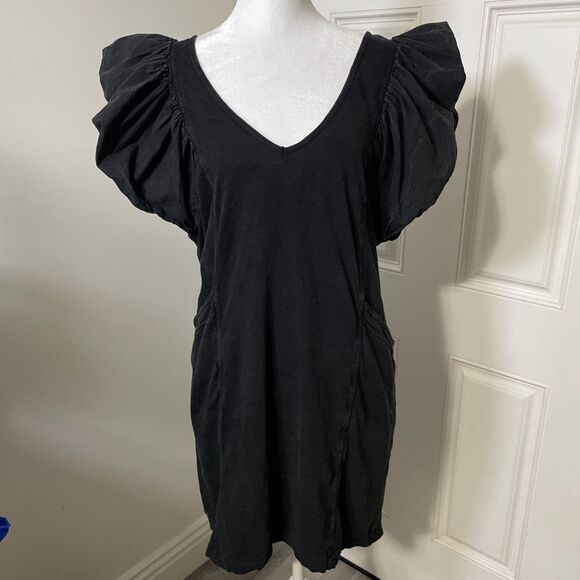 Daily Practice by Anthropologie Malibu Creek Dress Cotton Ruffle Black Large - Picture 1 of 9